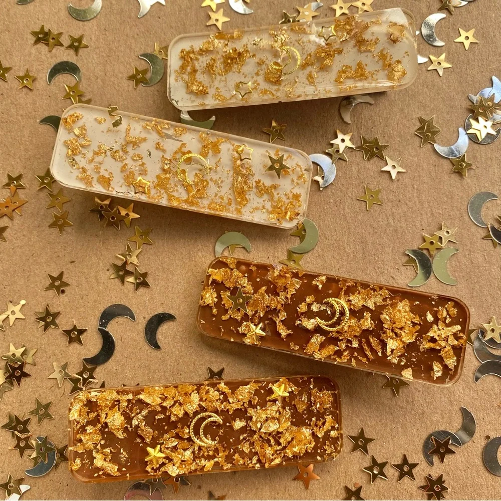 Moon and Star Glitter Hair Clip - Cream